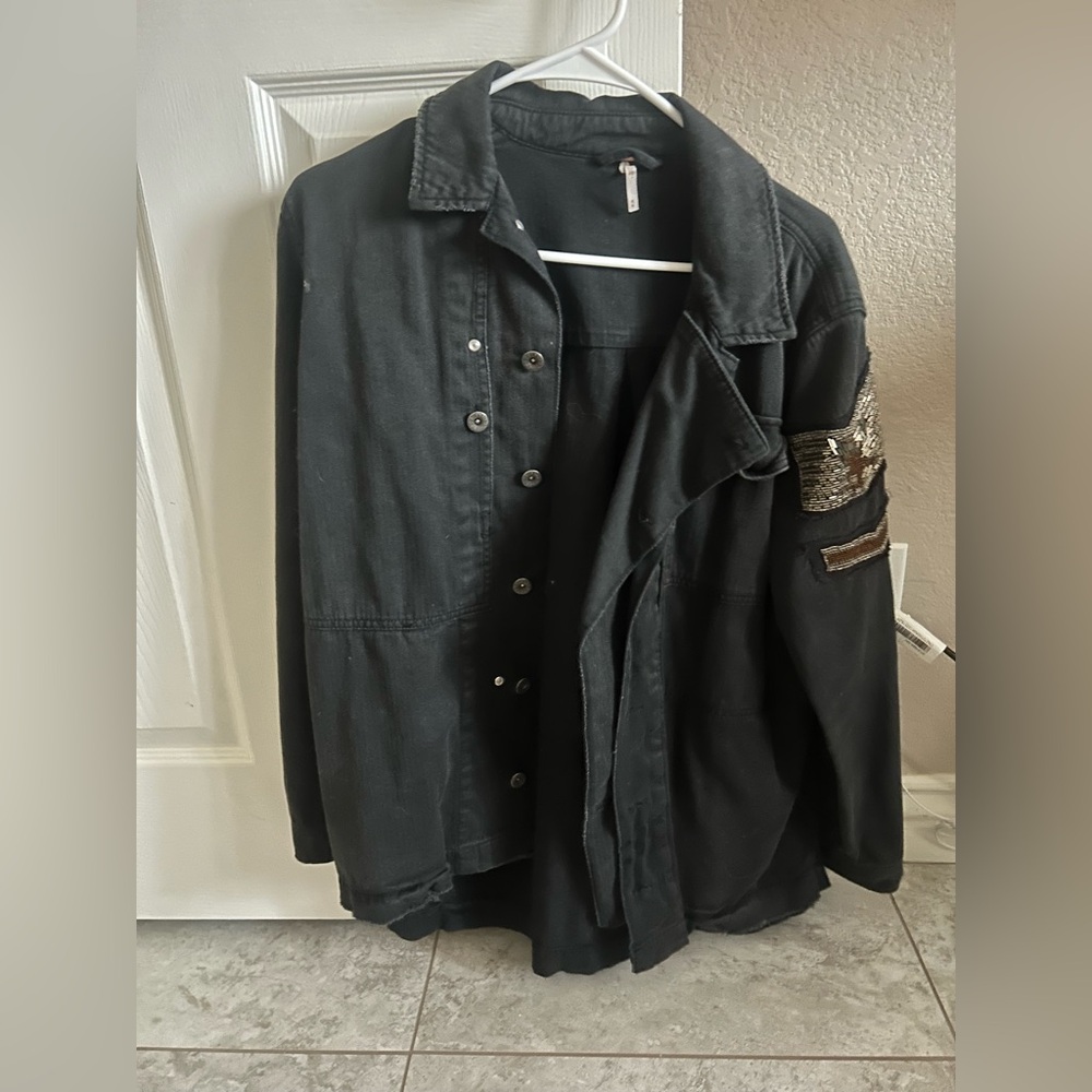 Free People Distressed Patch Jacket